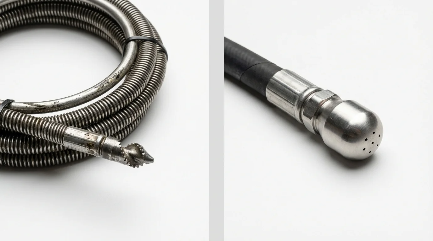 Drain snake cable and hydro jetting nozzle used for drain cleaning in Saint Clair Shores, MI