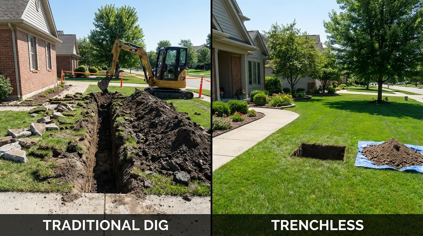 Trenchless sewer repair with minimal yard damage versus traditional excavation in Saint Clair Shores, MI